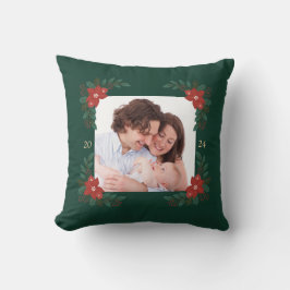 Classic Christmas Floral Frame Throw Pillow  クッション
