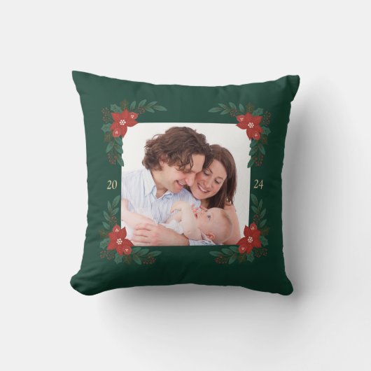Classic Christmas Floral Frame Throw Pillow  クッション (正面)