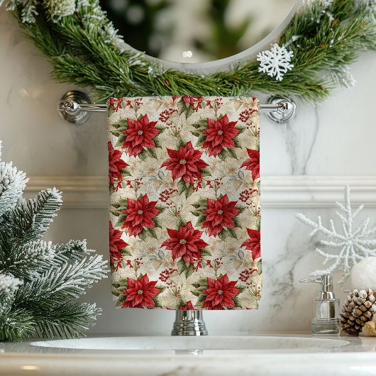 Classic Christmas Flowers Tablecloth Cozy Style バスタオルセット
