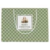 Classic Christmas Gift Bag Ivory Sage Elegant  ラージペーパーバッグ (正面)