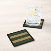 Classic Christmas Green And Gold Stripes スクエアペーパーコースター (インサイチュ)