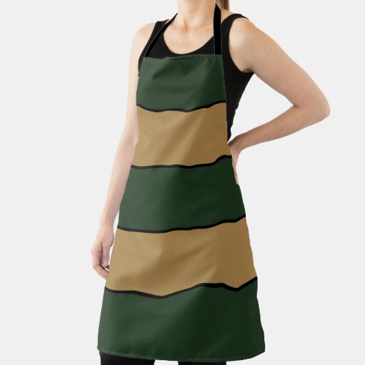 Classic Christmas Green And Gold Stripes Apron エプロン (インサイチュ)