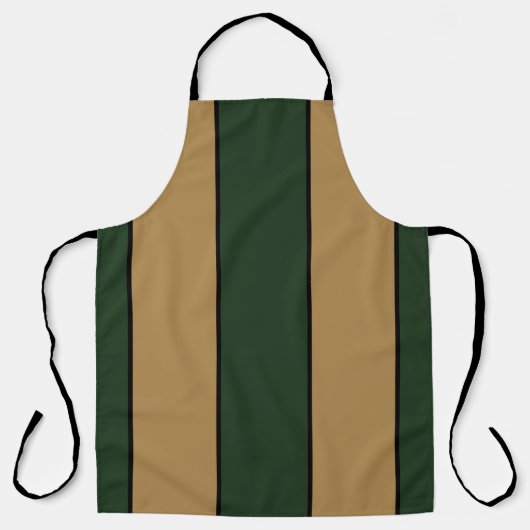 Classic Christmas Green And Gold Stripes Apron エプロン (正面)
