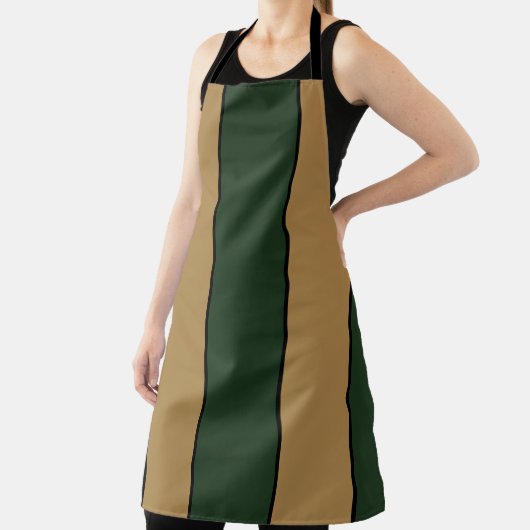 Classic Christmas Green And Gold Stripes Apron エプロン (インサイチュ)