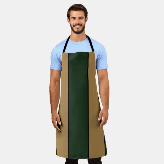 Classic Christmas Green And Gold Stripes Apron エプロン (着用した状態)