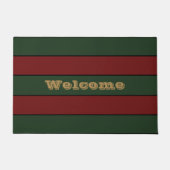 Classic Christmas Green And Red Stripes ドアマット (正面)