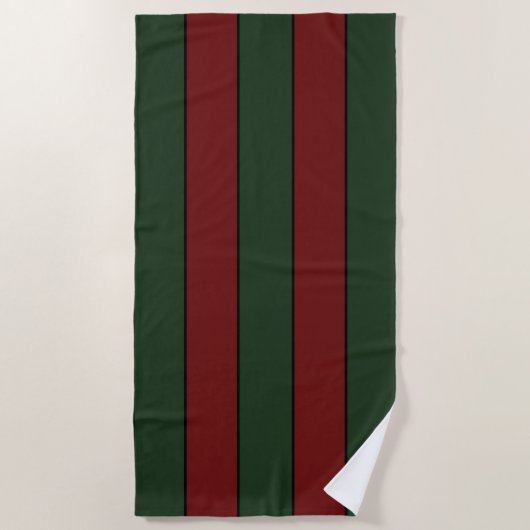 Classic Christmas Green And Red Stripes ビーチタオル (正面)