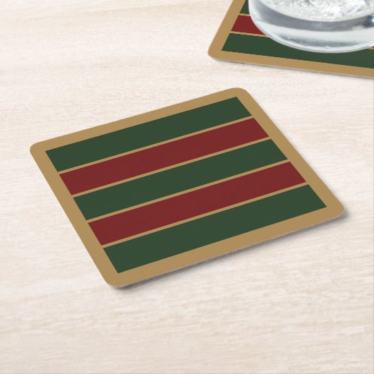Classic Christmas Green And Red With Gold Trim スクエアペーパーコースター (アングル)