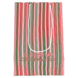 Classic Christmas Green Red Stripes  ミディアムペーパーバッグ
