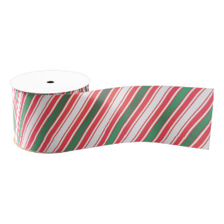 Classic Christmas Green Red White Stripes Ribbon グログランリボン