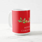 Classic christmas holly and pine cone design コーヒーマグカップ (正面左)