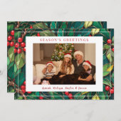 Classic Christmas Holly Flat Holiday Card シーズンカード (正面/裏面)