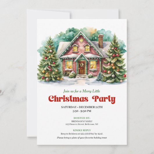 Classic christmas house invite playful lettering 招待状 (正面)