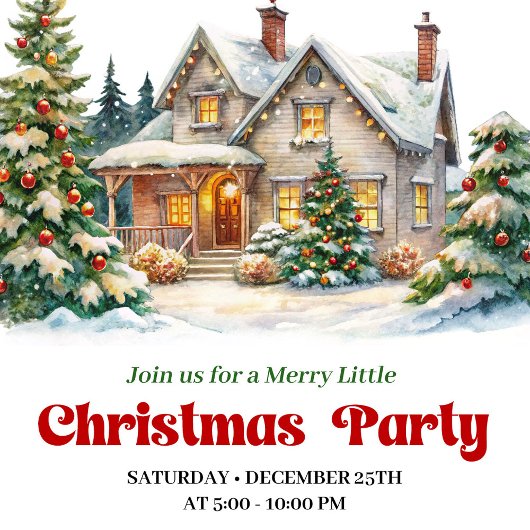 Classic christmas house invite playful lettering 招待状
