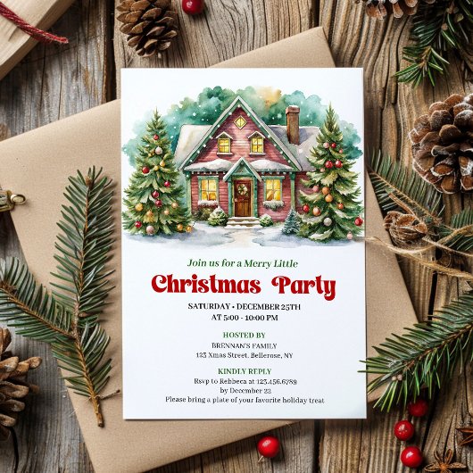 Classic christmas house invite playful lettering 招待状