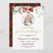 Classic Christmas House Winter Floral Housewarming 招待状 (正面/裏面)