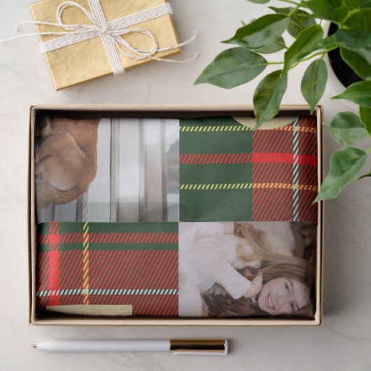 Classic Christmas Noel Plaid Photo Holiday 薄葉紙 (ギフト)