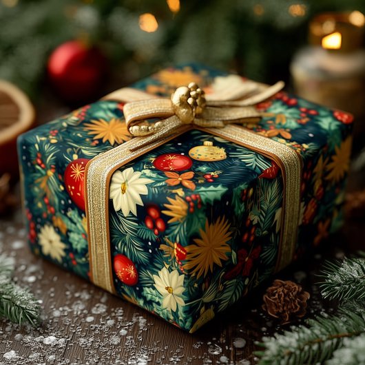 Classic Christmas Ornaments & Holiday Foliage ラッピングペーパー