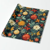 Classic Christmas Ornaments & Holiday Foliage ラッピングペーパー (アンロールド)