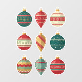 Classic Christmas Ornaments Window Cling ウィンドウサイン (シート)