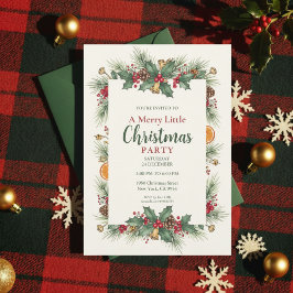 Classic Christmas Party Invitation Holly Frame 招待状