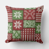 Classic Christmas Patchwork Knit -Red, Green クッション (正面)