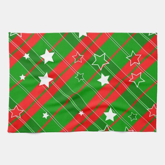 Classic Christmas pattern in red and green キッチンタオル (横)