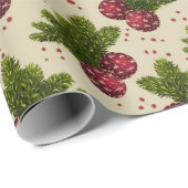 Classic Christmas Pine Branches & Red Ornaments  ラッピングペーパー (ロールコーナー)