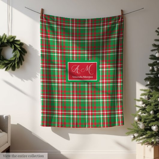 Classic Christmas Plaid Blanket Monogram Holiday フリースブランケット