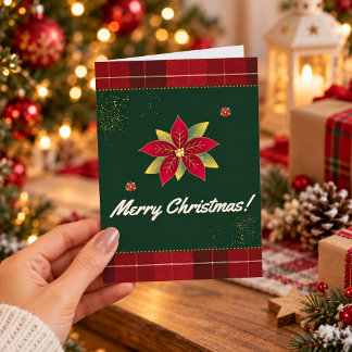 Classic Christmas Plaid Card with Poinsettia シーズンカード