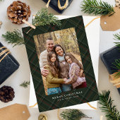 Classic Christmas plaid hunter green simple photo シーズンカード