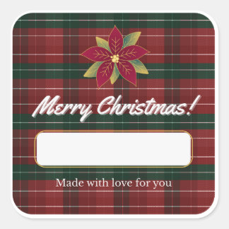 Classic Christmas Plaid Label Sticker スクエアシール