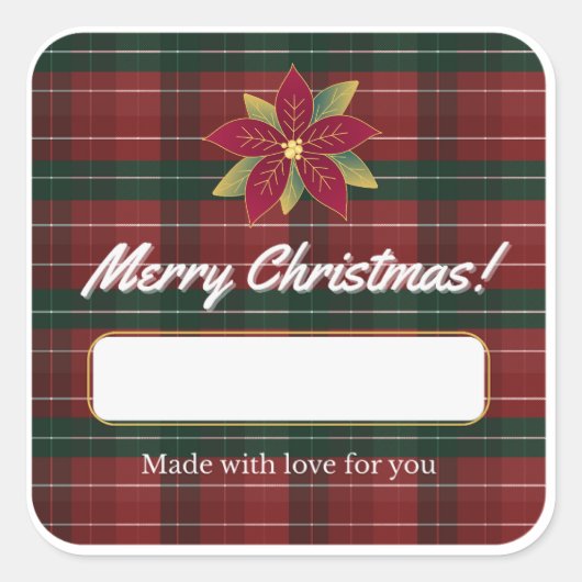 Classic Christmas Plaid Label Sticker スクエアシール (正面)
