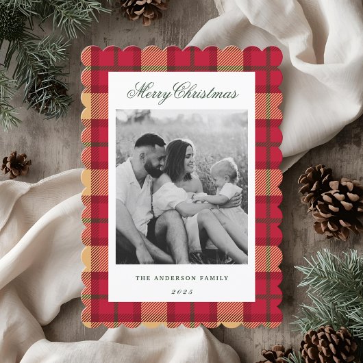 Classic Christmas Plaid Two Sided Family Photo シーズンカード