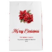 Classic Christmas Poinsettia Botanical Holiday Bag ミディアムペーパーバッグ (正面)