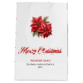 Classic Christmas Poinsettia Botanical Holiday Bag ミディアムペーパーバッグ (裏面)