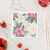 Classic Christmas Poinsettia Flowers Paper スタンダードカクテルナプキン (インサイチュ)