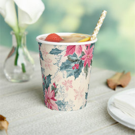 Classic Christmas Poinsettia Flowers Paper Cup 紙コップ