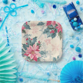 Classic Christmas Poinsettia Flowers Paper Plate ペーパープレート (パーティー)