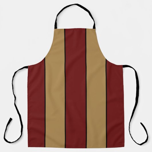 Classic Christmas Red And Gold Stripes Apron エプロン (正面)