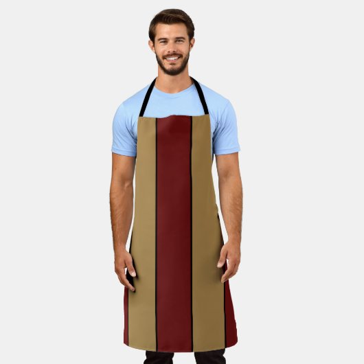 Classic Christmas Red And Gold Stripes Apron エプロン (着用した状態)