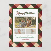 Classic Christmas Red Green Plaid 3 Photo シーズンポストカード (正面)