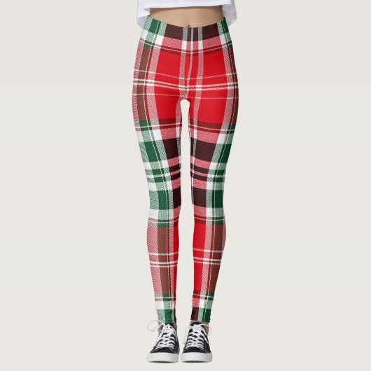 Classic Christmas Red Green Tartan Plaid レギンス (正面)