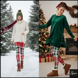 Classic Christmas Red Green Tartan Plaid レギンス
