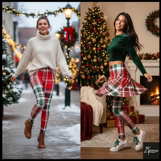 Classic Christmas Red Green Tartan Plaid レギンス