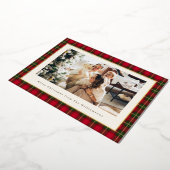 Classic Christmas Red Plaid Horizontal Photo Gold 箔シーズンカード (回転した状態)