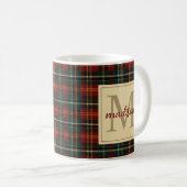 Classic Christmas Red Tartan Plaid Monogram Name コーヒーマグカップ (正面右)