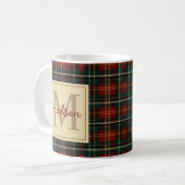 Classic Christmas Red Tartan Plaid Monogram Name コーヒーマグカップ (正面左)