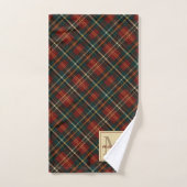 Classic Christmas Red Tartan Plaid Monogram Name バスタオルセット (ハンドタオル)