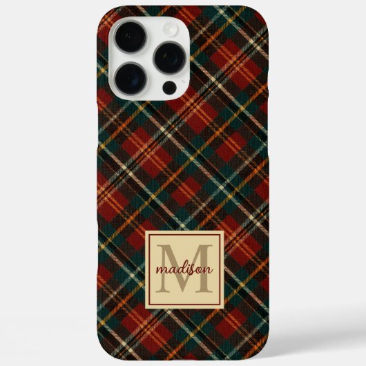 Classic Christmas Red Tartan Plaid Monogram Name Case-Mate iPhoneケース (裏面)